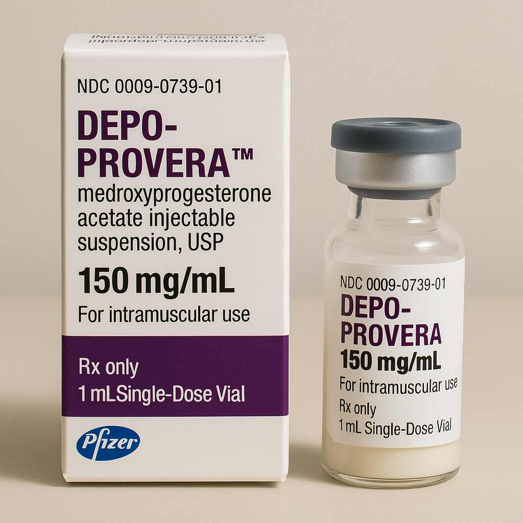 Depo-Provera medicine box and bottle.